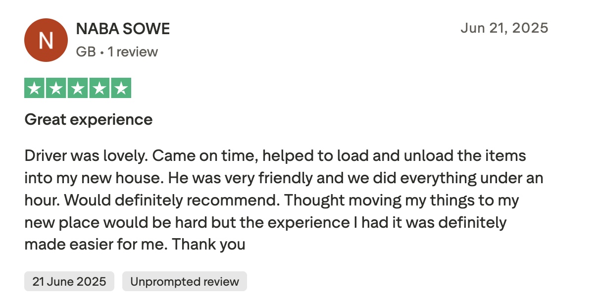 QuikVans Trustpilot review 5
