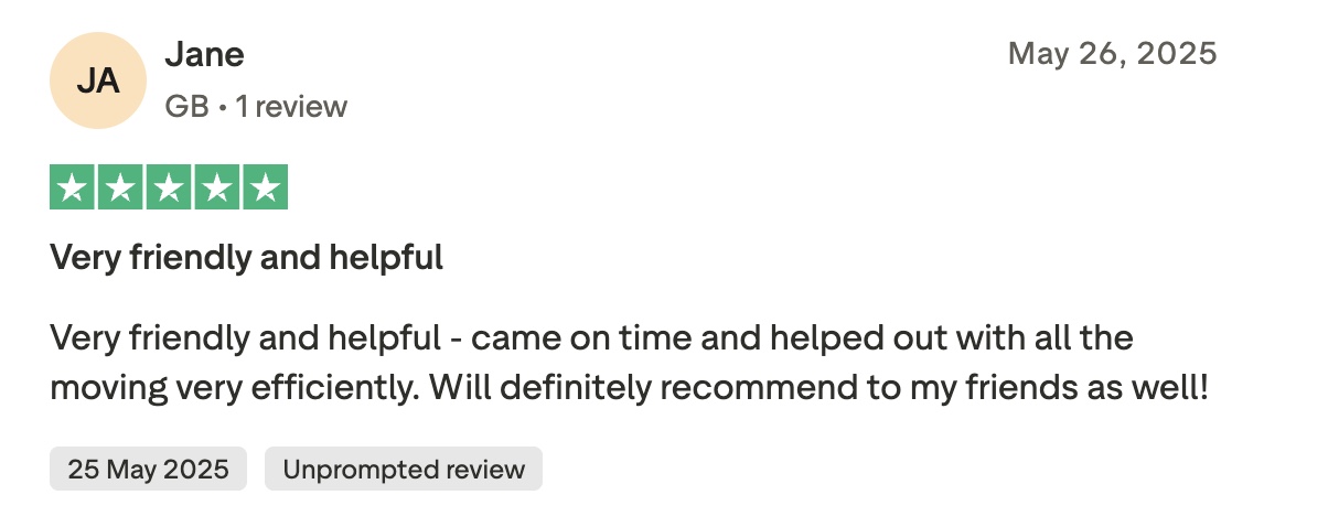 QuikVans Trustpilot review 6