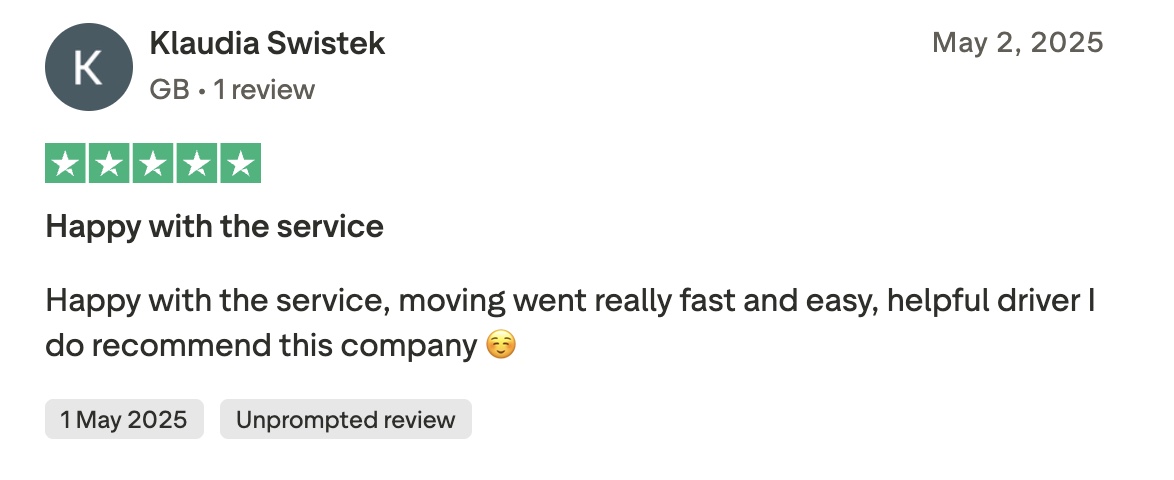 QuikVans Trustpilot review 9